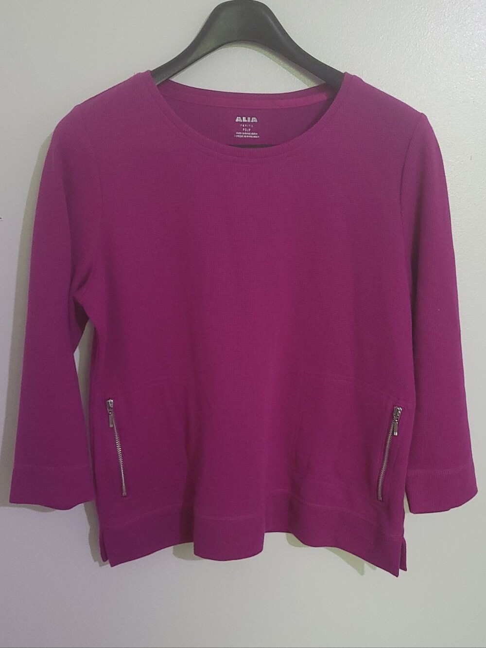 Pink Alia Waffle Knit 3/4 Sleeve Top Size S Petite
